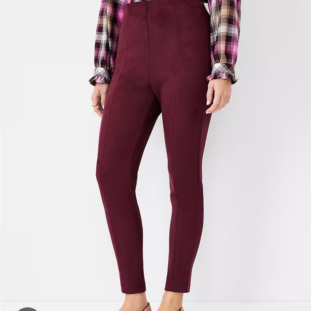 Ann Taylor Faux Suede Garnet High-Waisted Side-Zip Leggings - XL Petite / NWOT